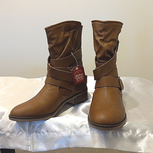 Western Moto Boot Pull On Mid Calf Wrap-around Strap with a Buckle Casual Comfy - Picture 5 of 15
